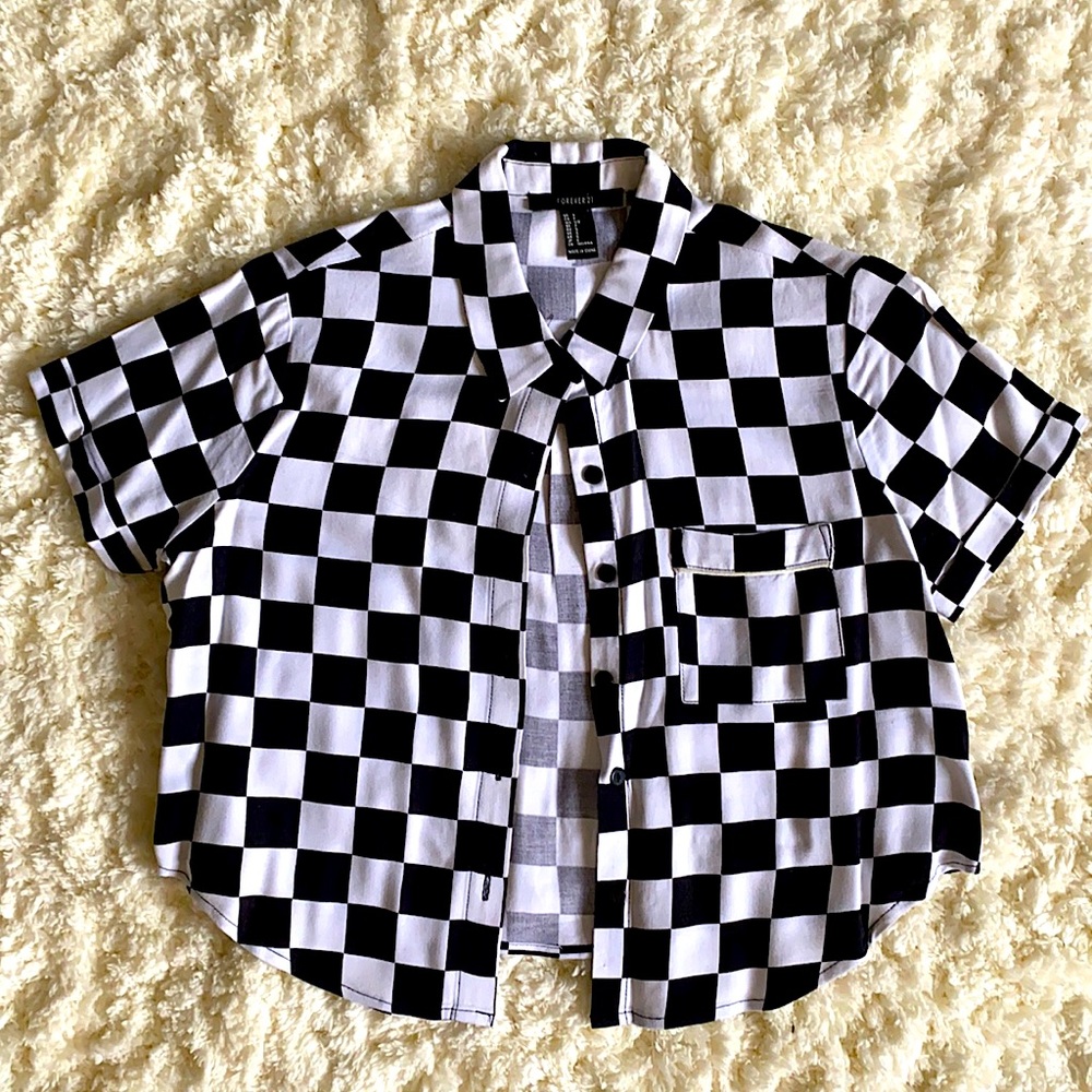 Size S Black and white checkered shirt shirt blouse. Worn only once years ago.